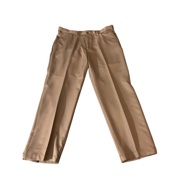 Haggar Mens Dress Pants Tan Classic Fit 38W 30L Flat Front Corpcore Classicore - Picture 2 of 7